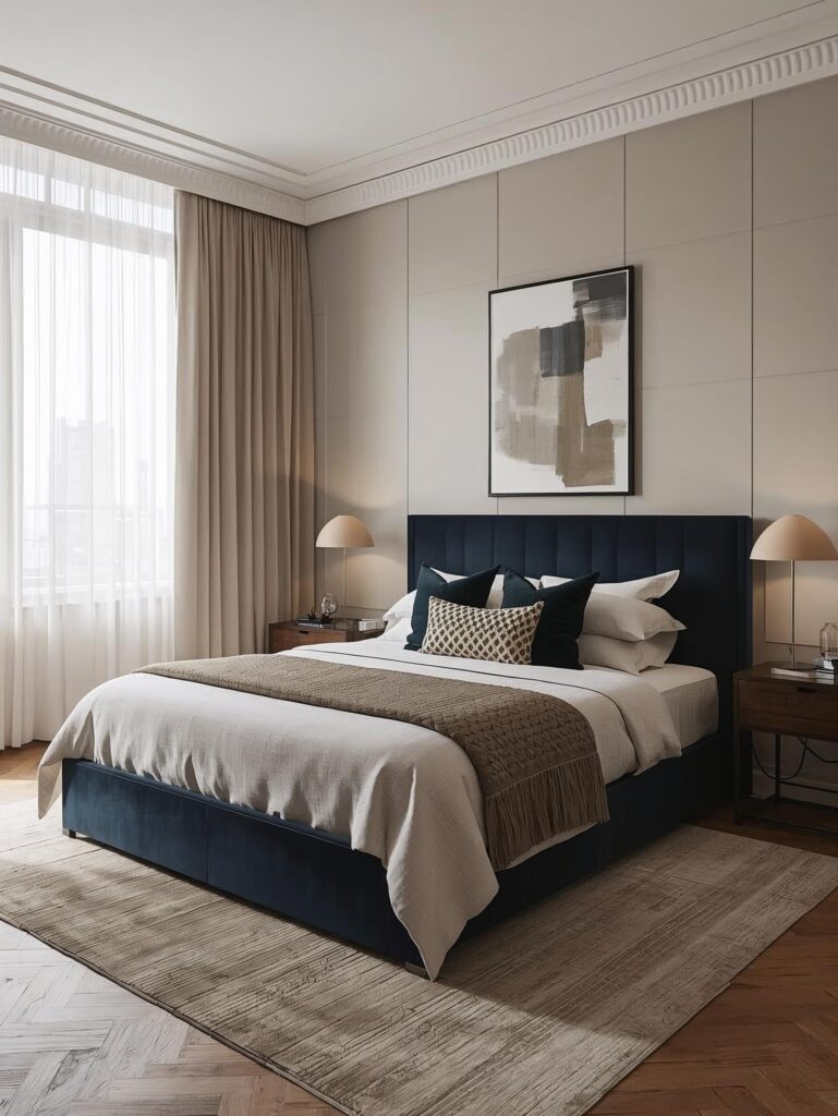 Urban bedroom ideas with modern city design and cozy lighting