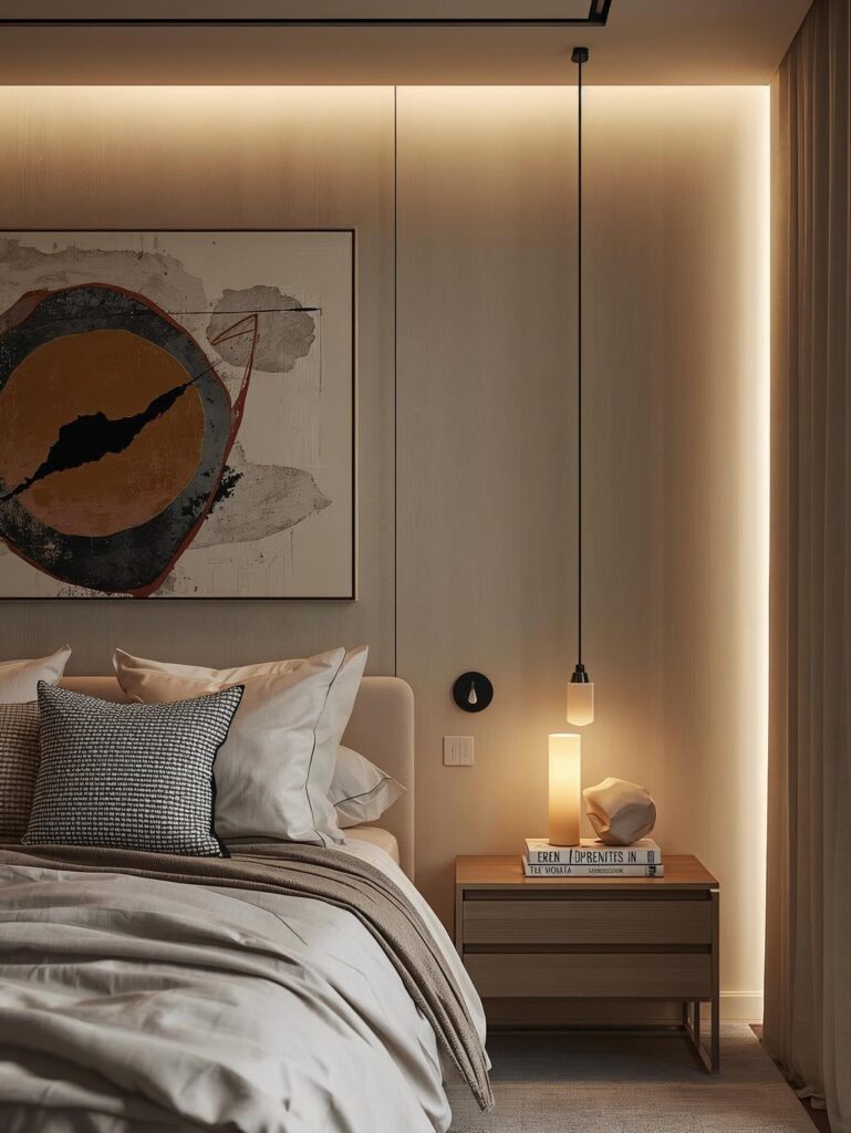 Urban bedroom ideas with modern city design and cozy lighting