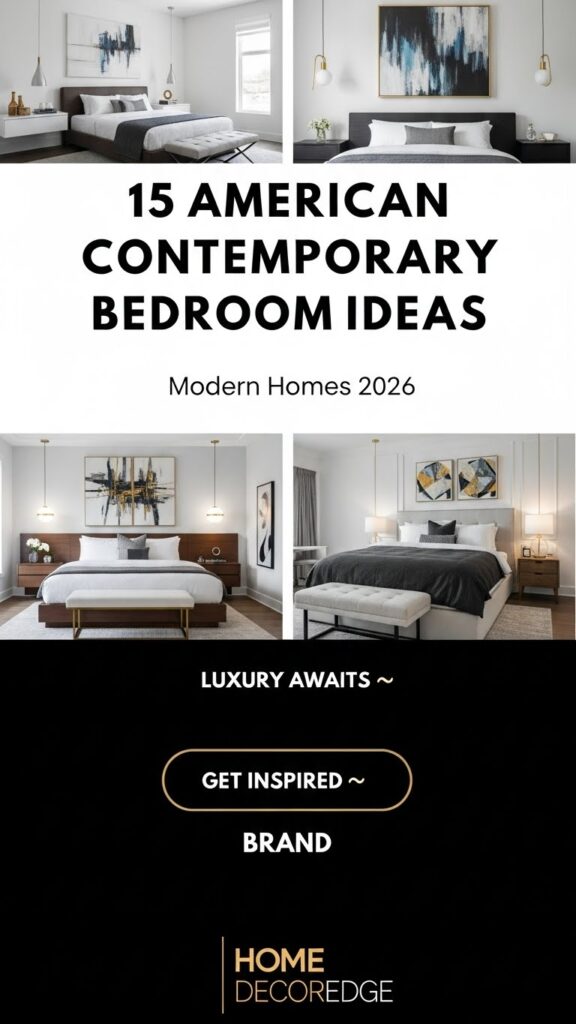 Bright American contemporary bedroom showcasing modern furniture, cozy textures, neutral and warm colors, natural light, and stylish decor ideas for USA homes in 2026.