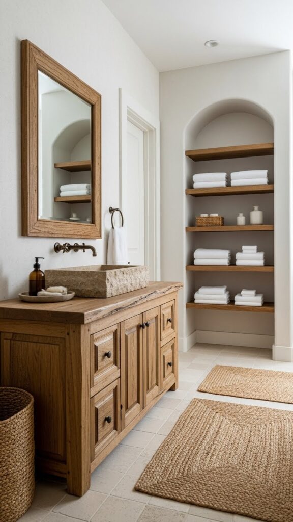 Modern bathroom with indoor plants creating a wellness-focused atmosphere.