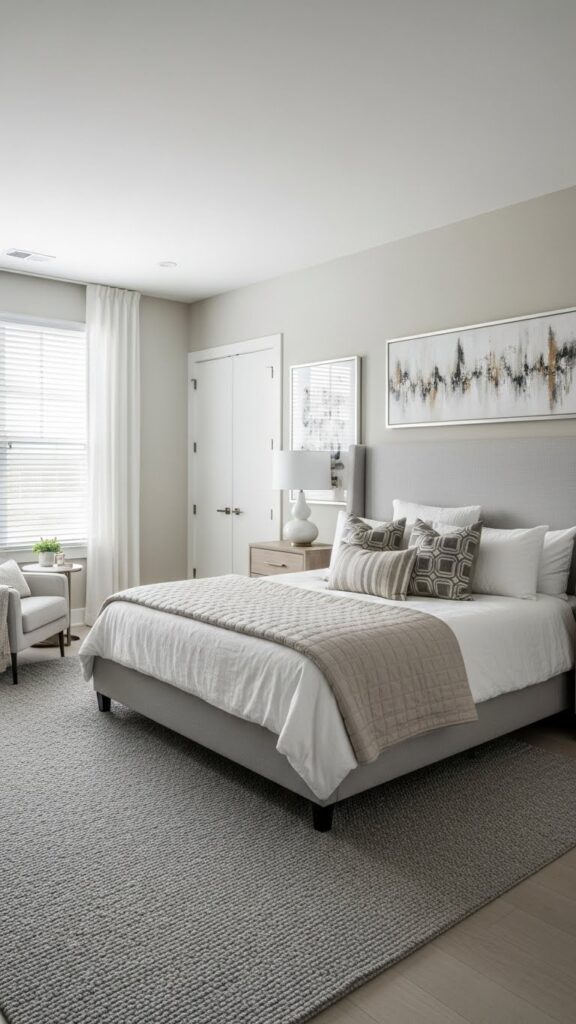 Modern American bedroom with a cohesive and balanced color scheme.