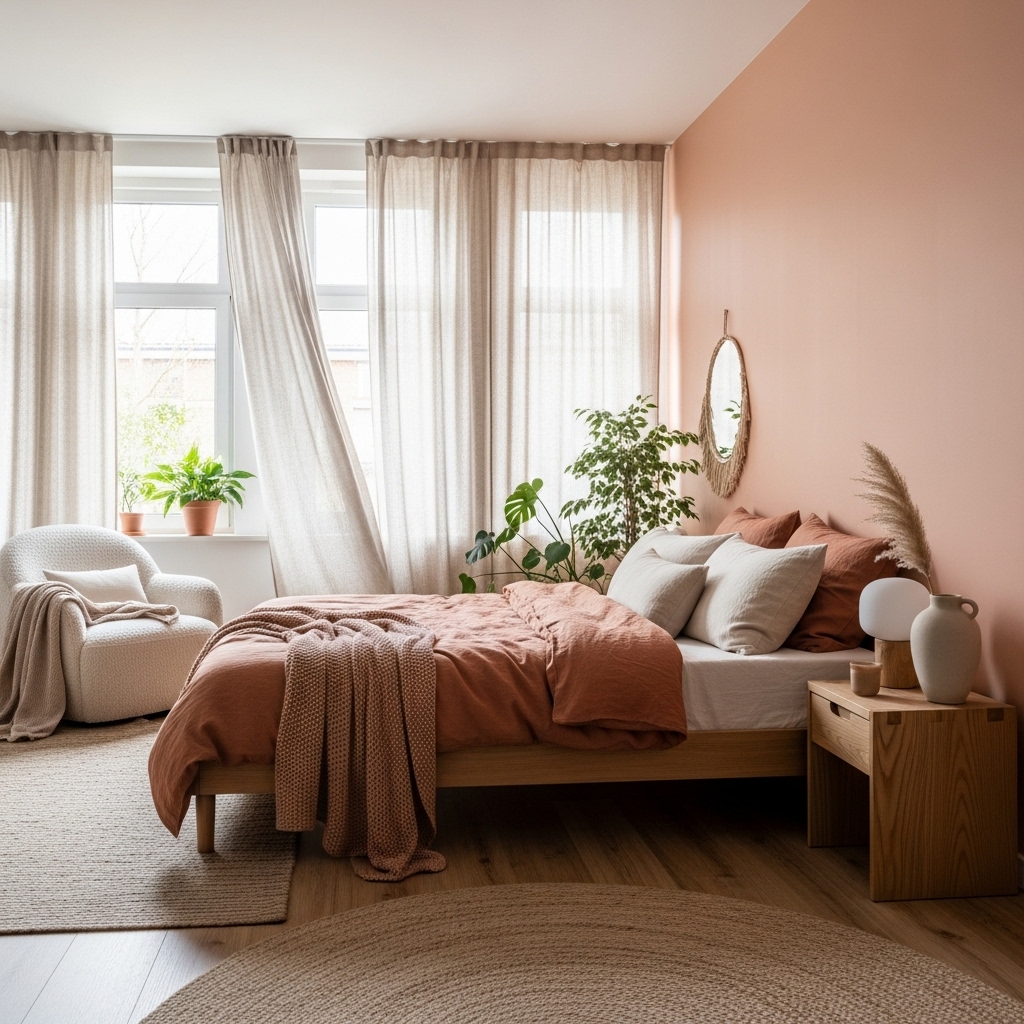 Modern bedroom filled with morning sunlight creating a peaceful and restorative atmosphere.