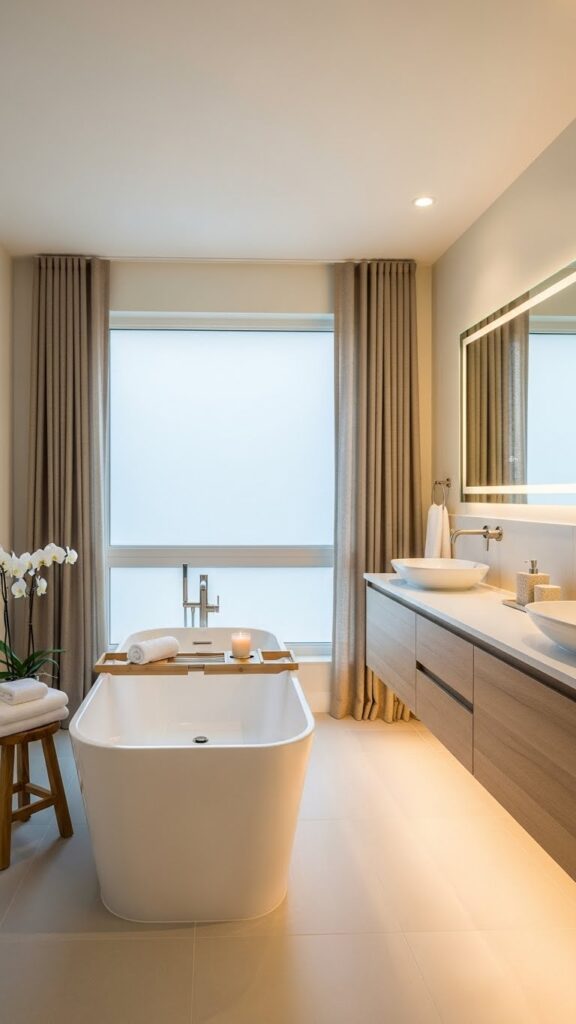 Relaxing modern bathroom designed as a private retreat.