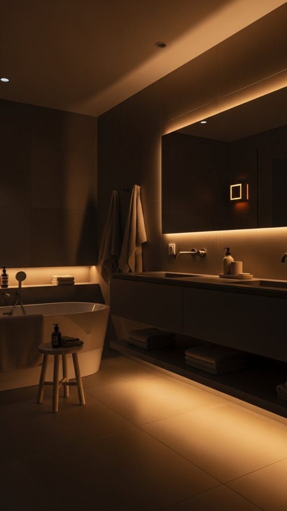 Smart bathroom night mode lighting for safe nighttime use.