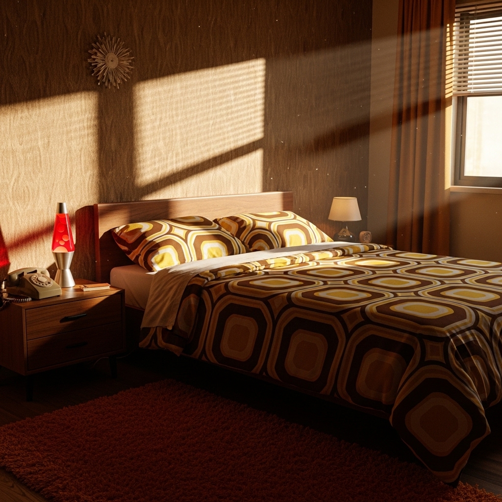 geometric 70s bedroom design