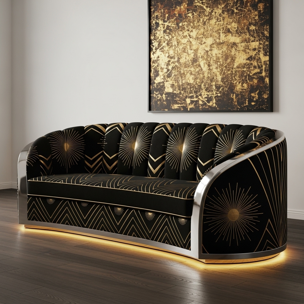 art deco sofa with rounded edges