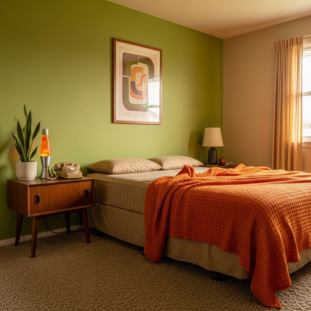 avocado green 70s bedroom makeover