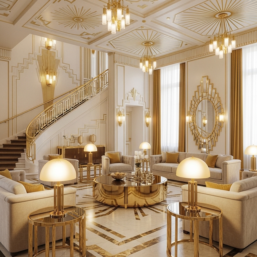 cream art deco living room