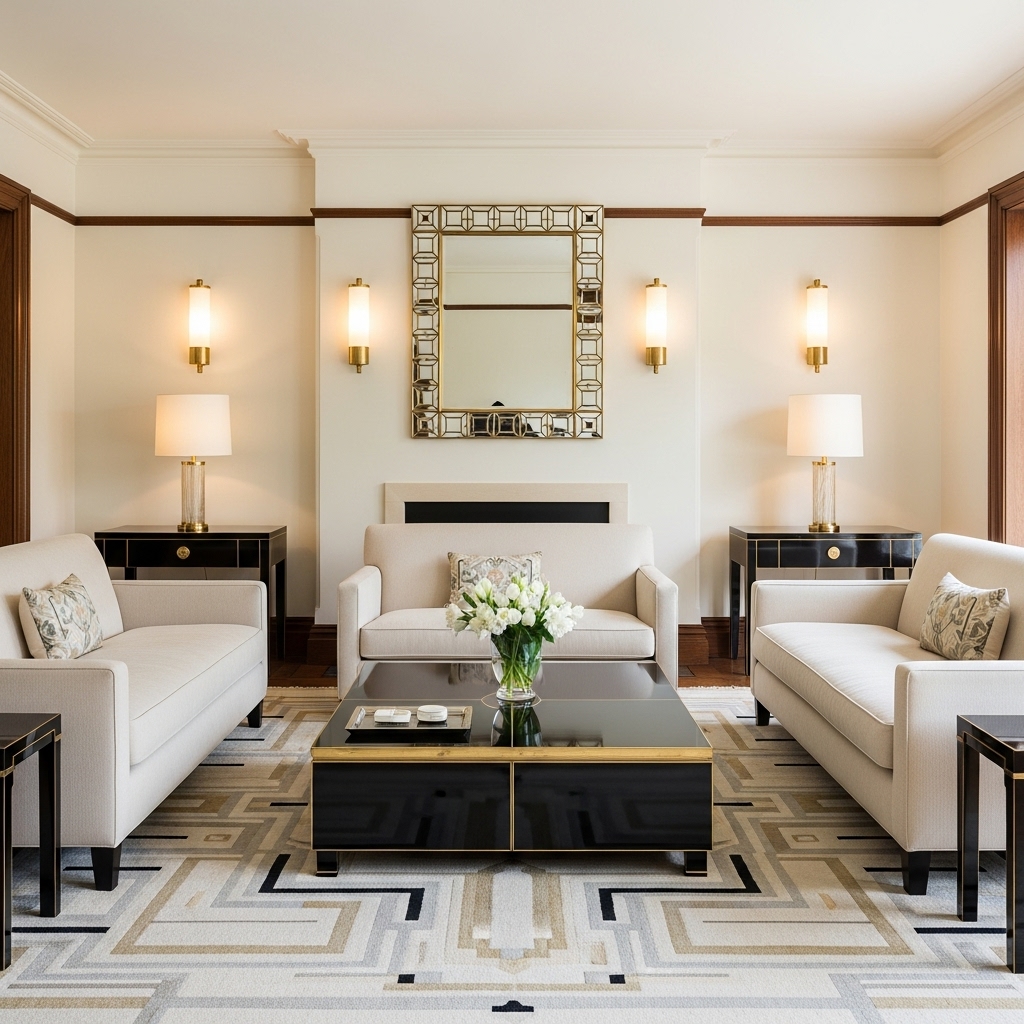 cream tone 1930s art deco living room