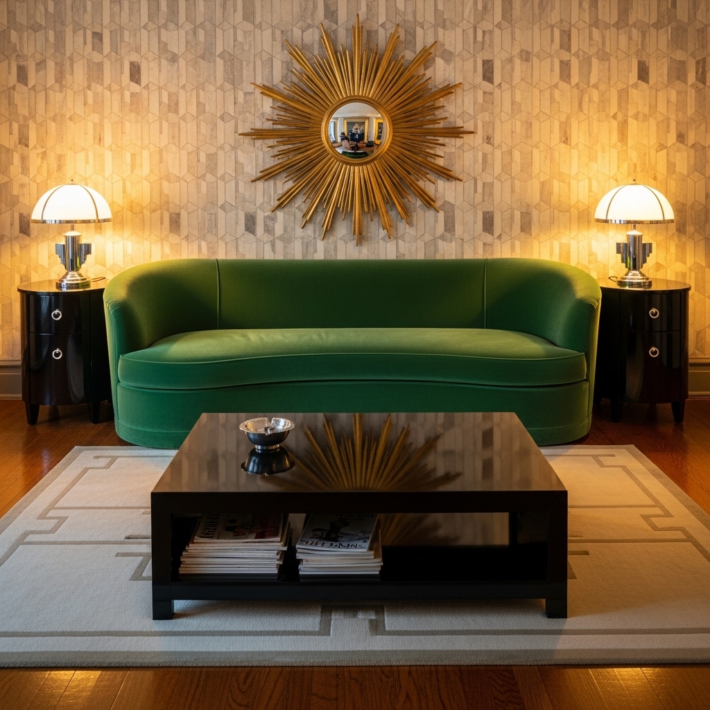 emerald sofa 1930s art deco living room