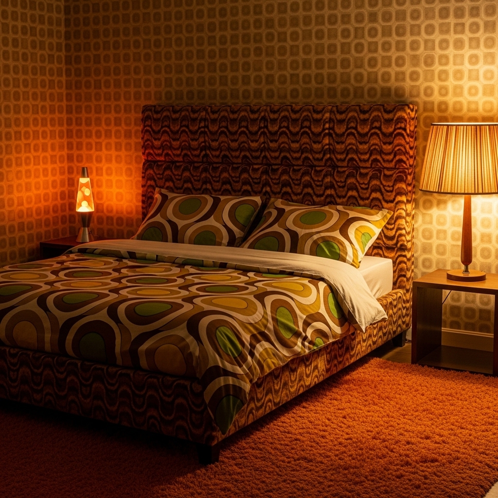 geometric 70s bedroom