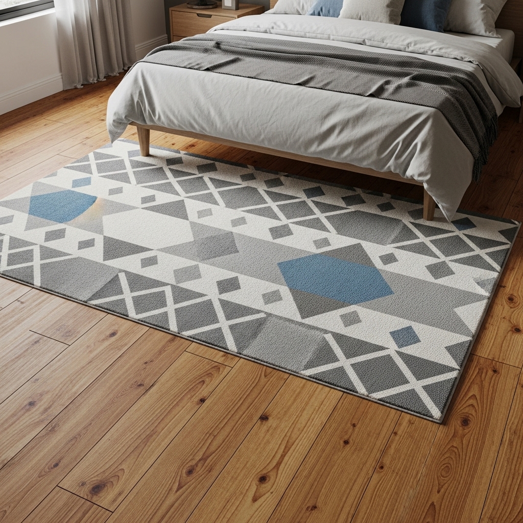 geometric rug under bed