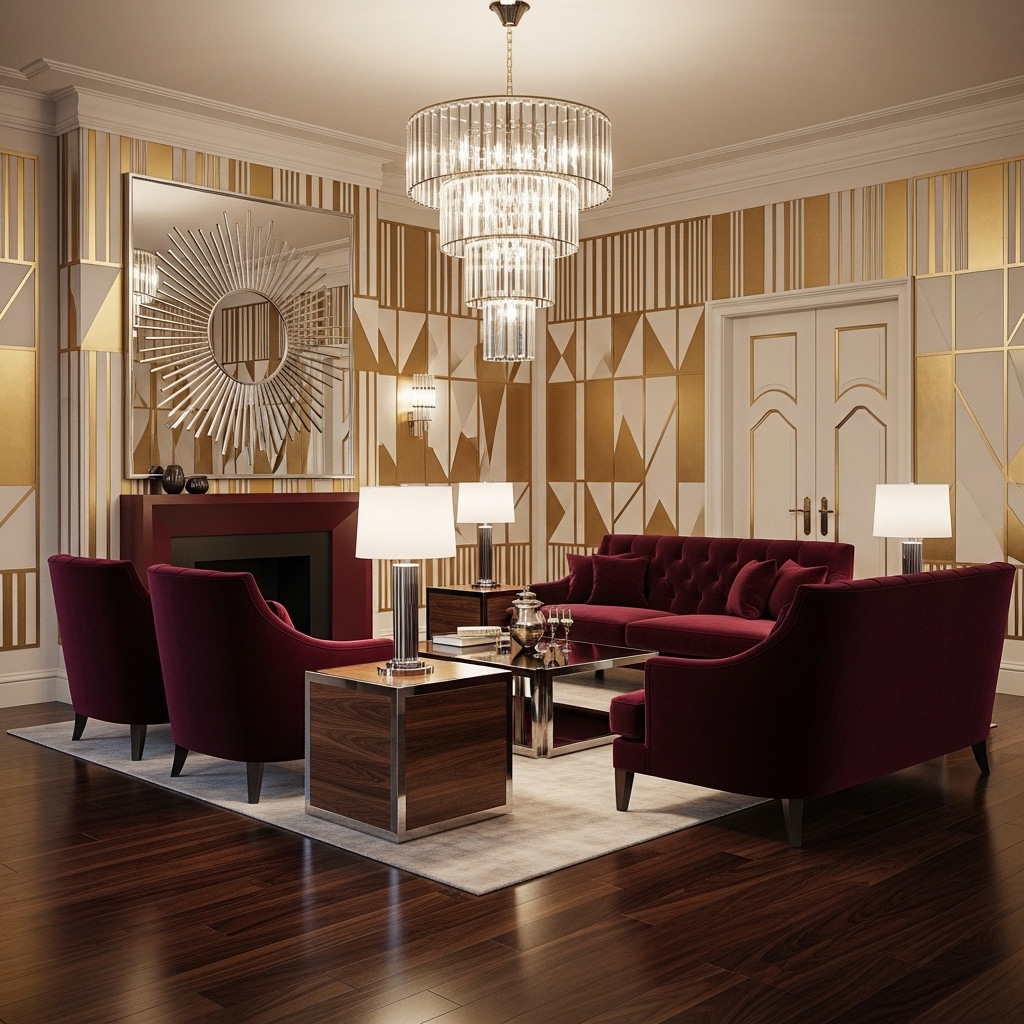 geometric 1930s art deco living room