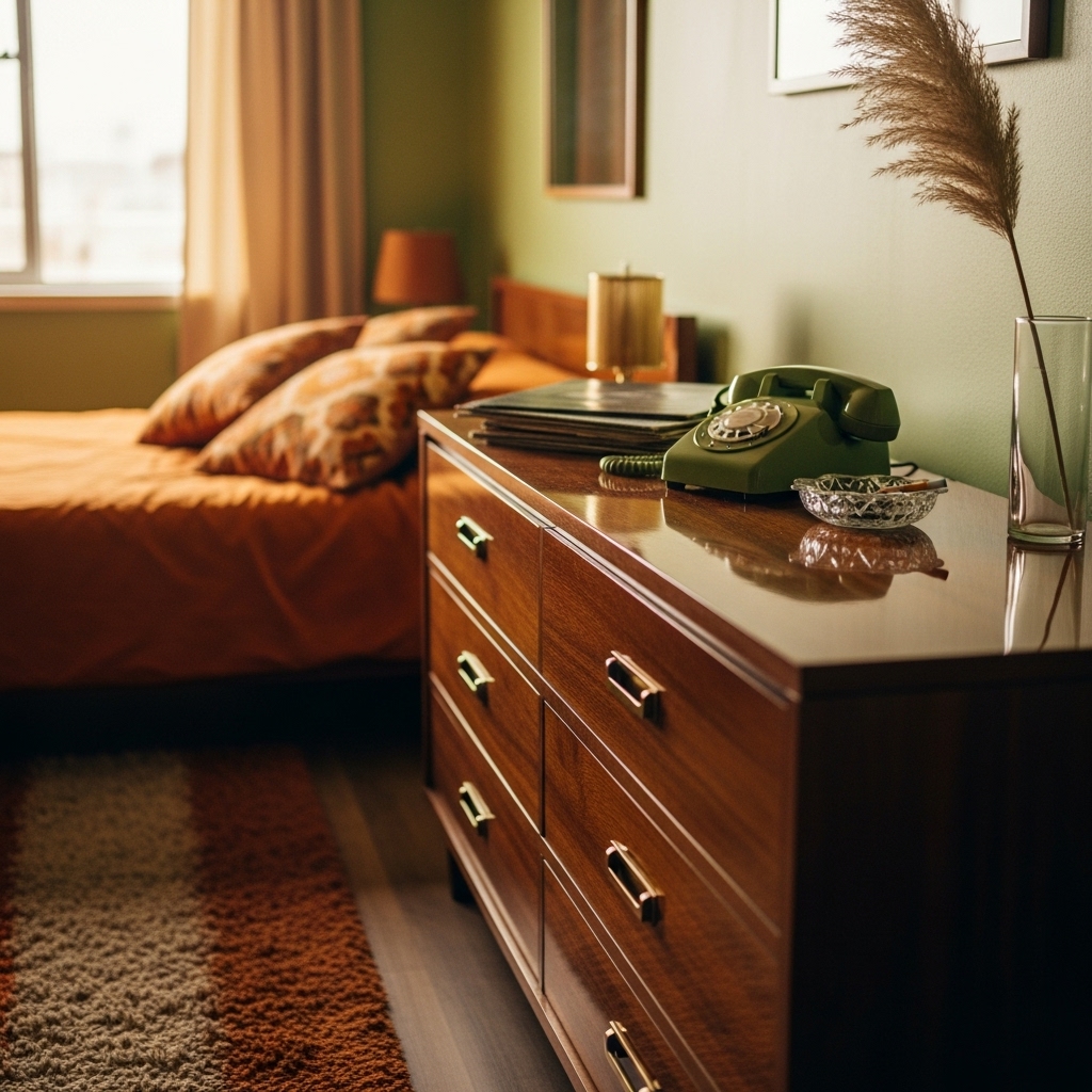 glossy dresser 1970s bedroom