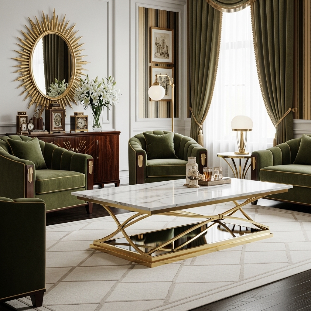 marble table art deco themed living room