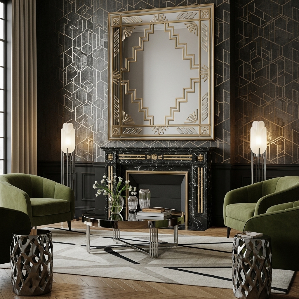mirror art deco themed living room
