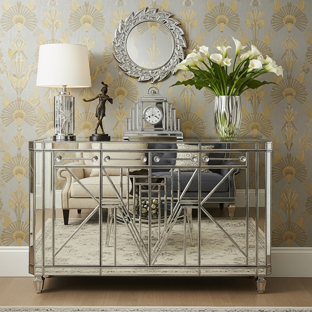 mirrored art deco cabinet