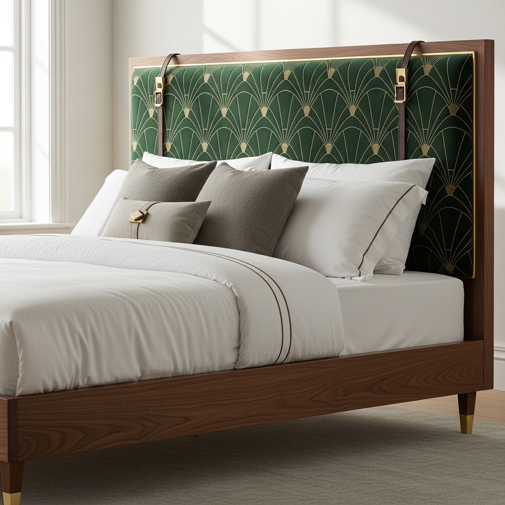 modern bed with velvet cushion