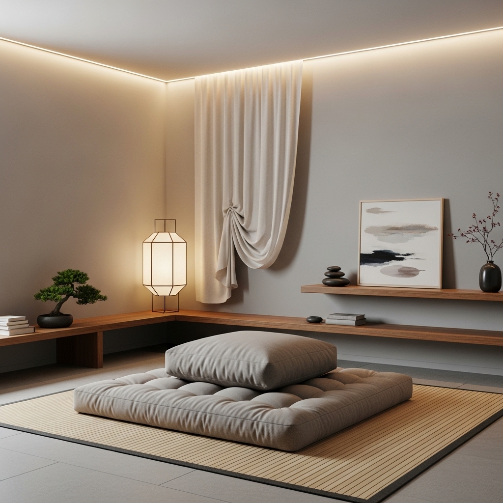 Modern Japanese Zen meditation corner.