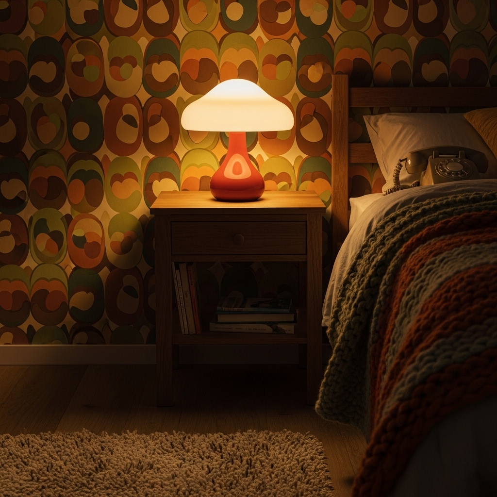 mushroom lamp 70s bedroom