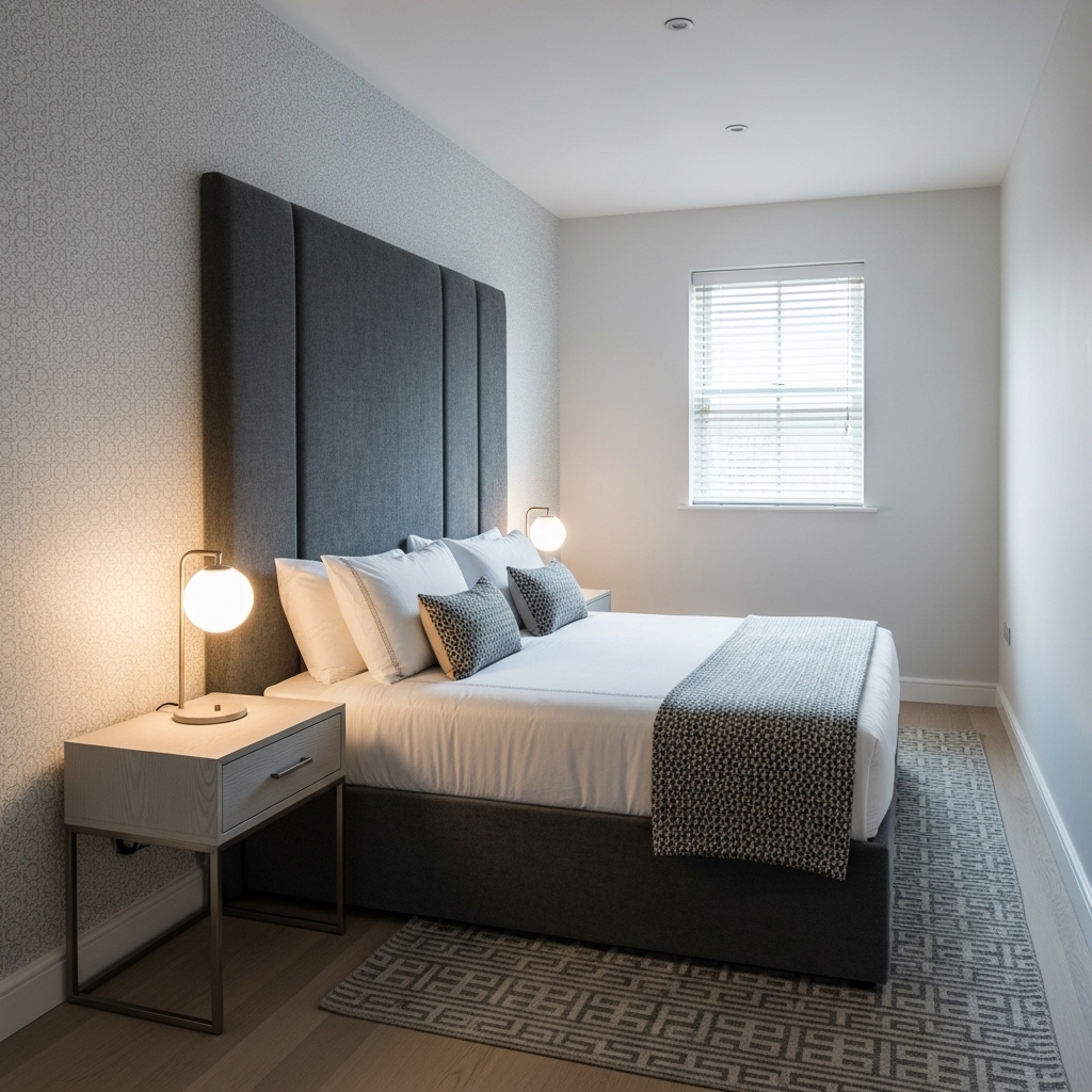 narrow bedroom tall headboard