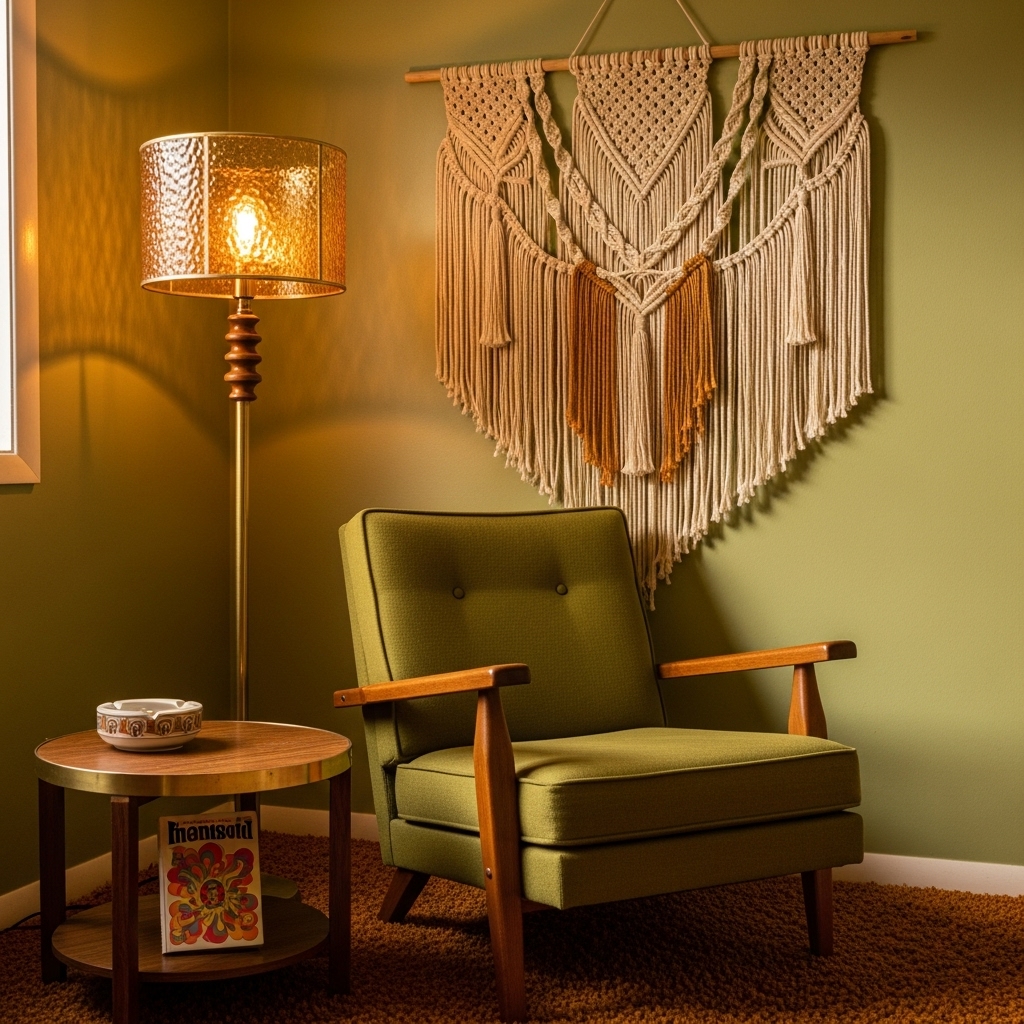 olive green retro 70s bedroom corner