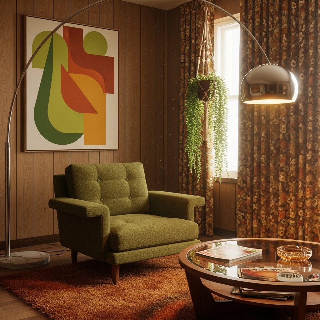 olive chair 1970s bedroom