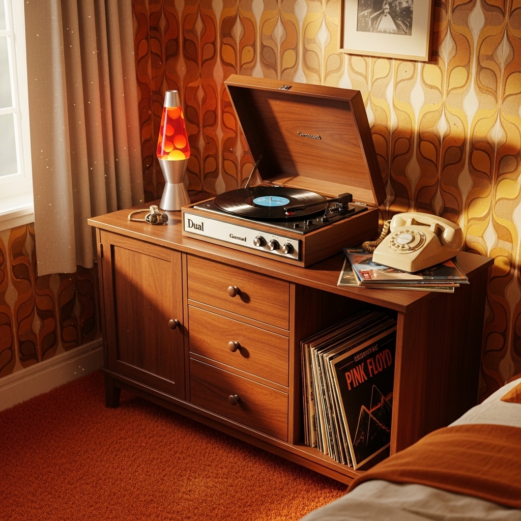 record player 1970s bedroom