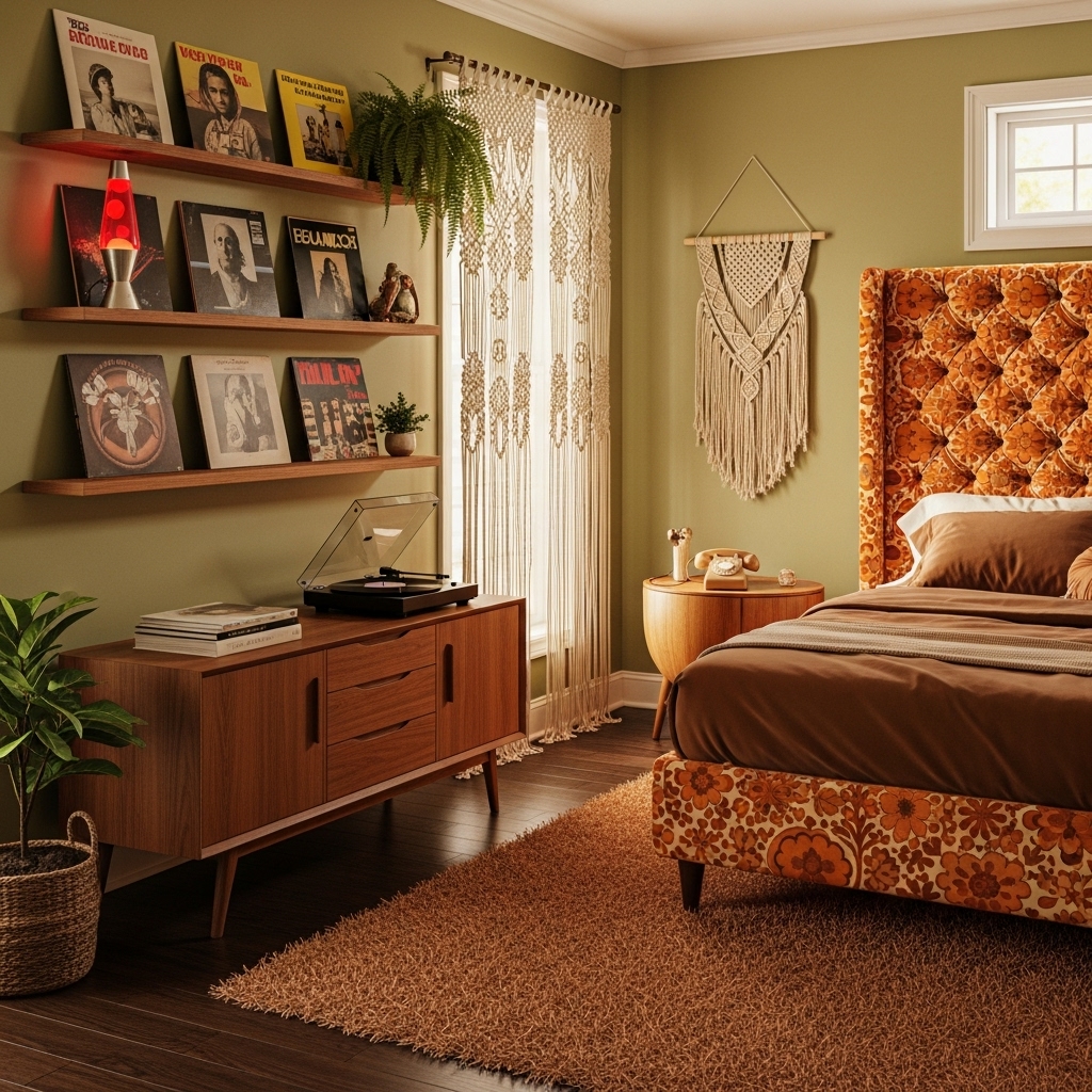 record player 70s bedroom makeover