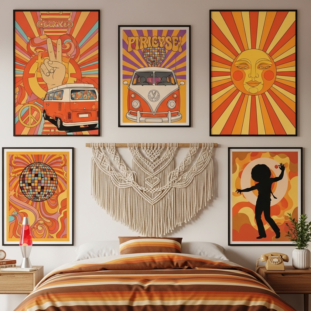 retro wall art 70s bedroom inspiration