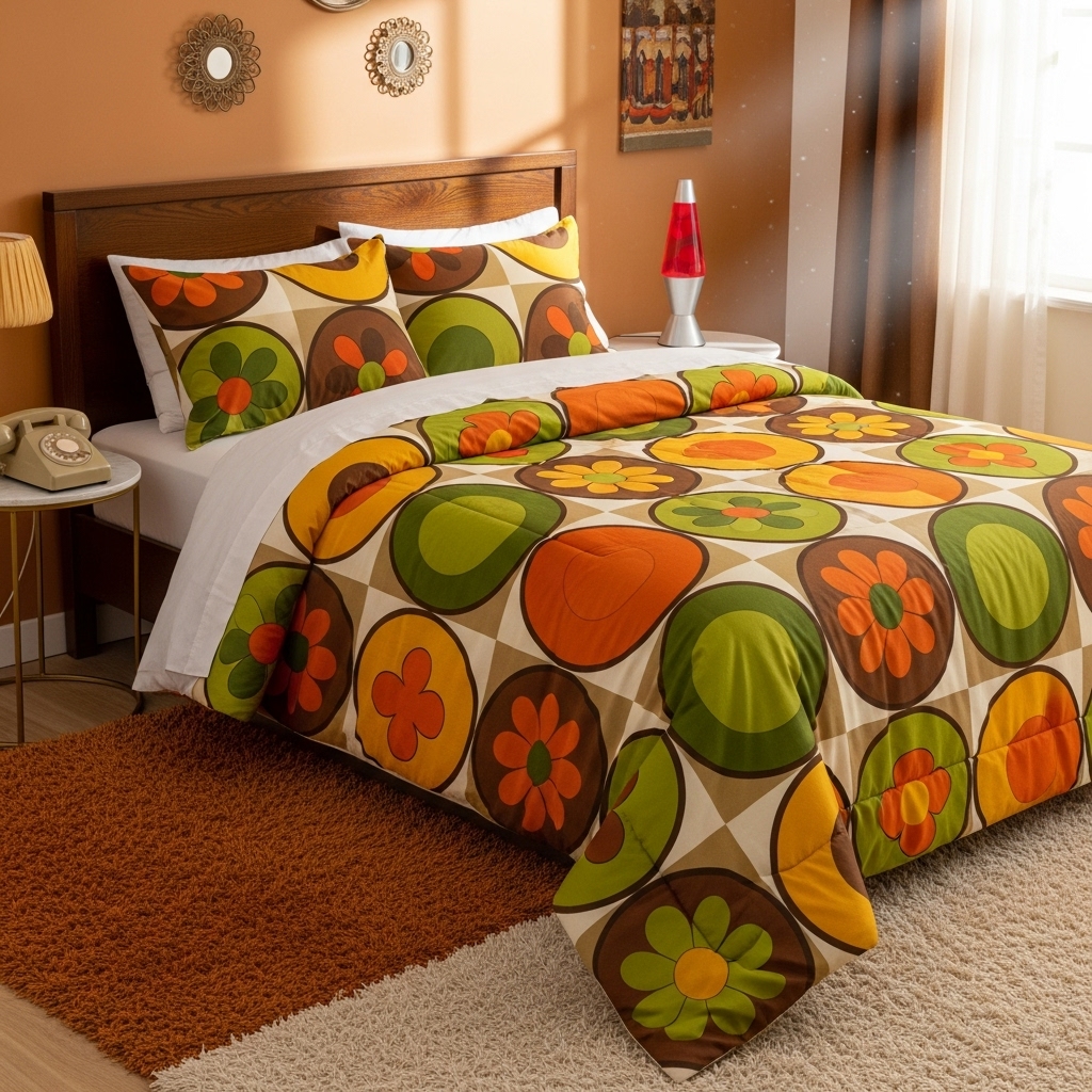 retro bedding 70s bedroom