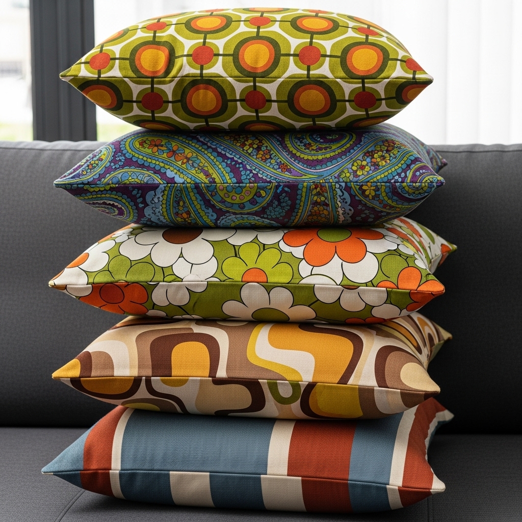 retro throw pillows 1970s bedroom