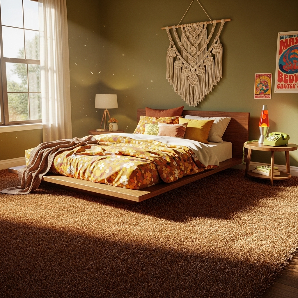 shag rug 70s bedroom