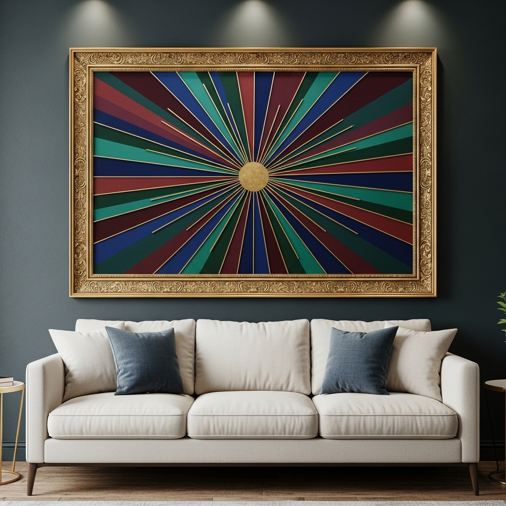 sunburst artwork 1930s art deco living room