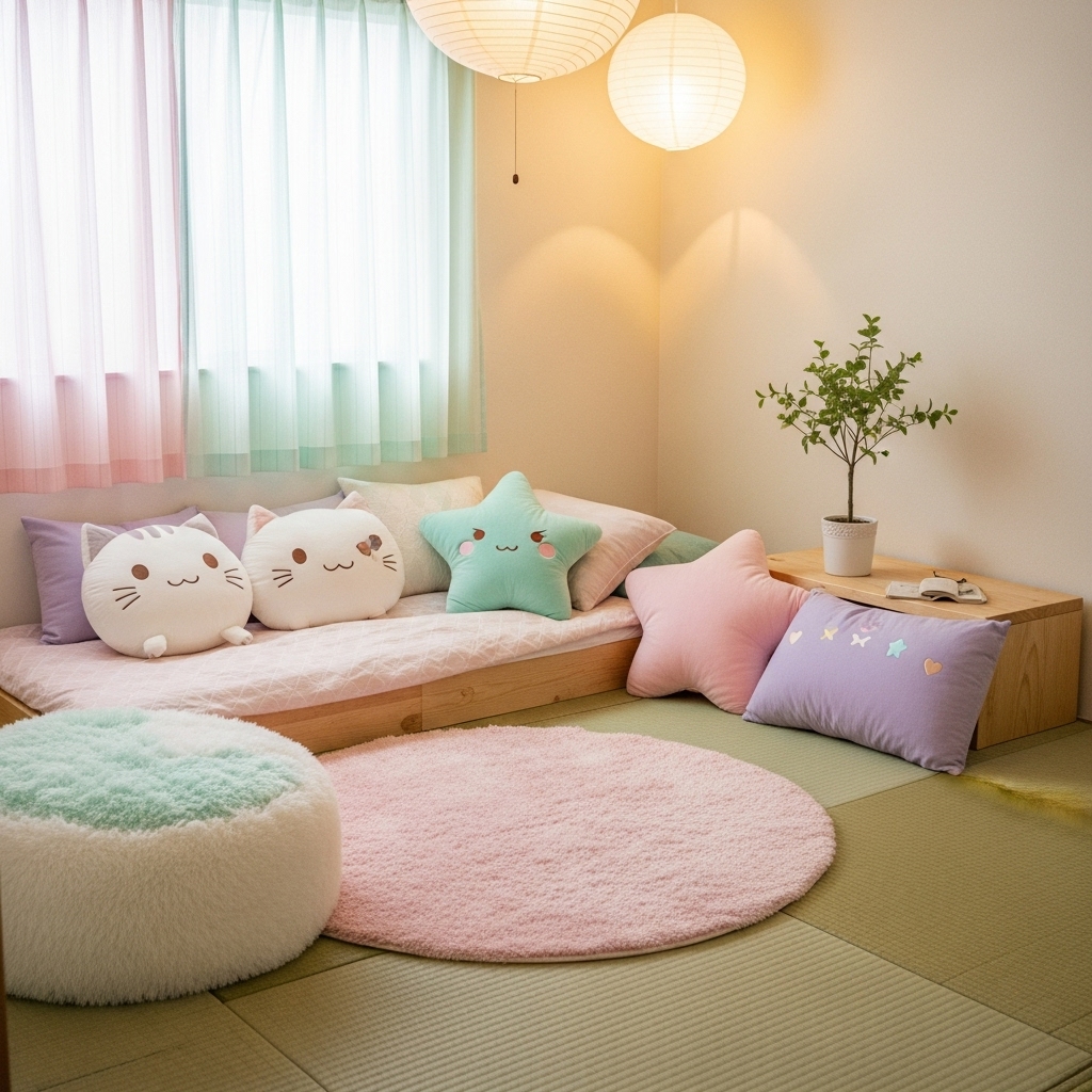 Tatami corner in a cute Japanese bedroom.