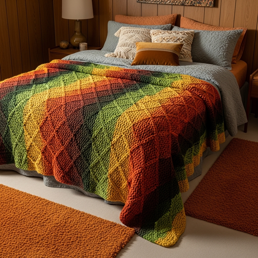 textured bedding 1970s bedroom