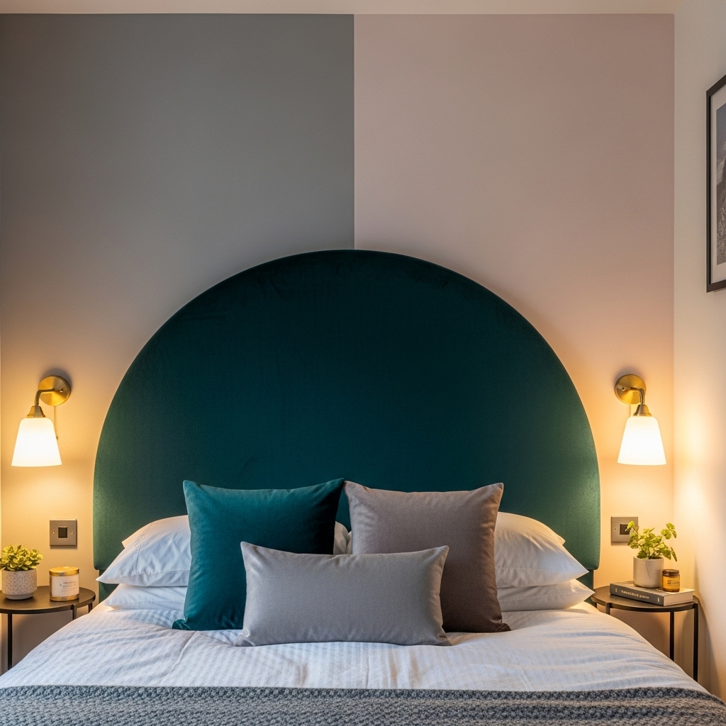 velvet rounded headboard small bedroom