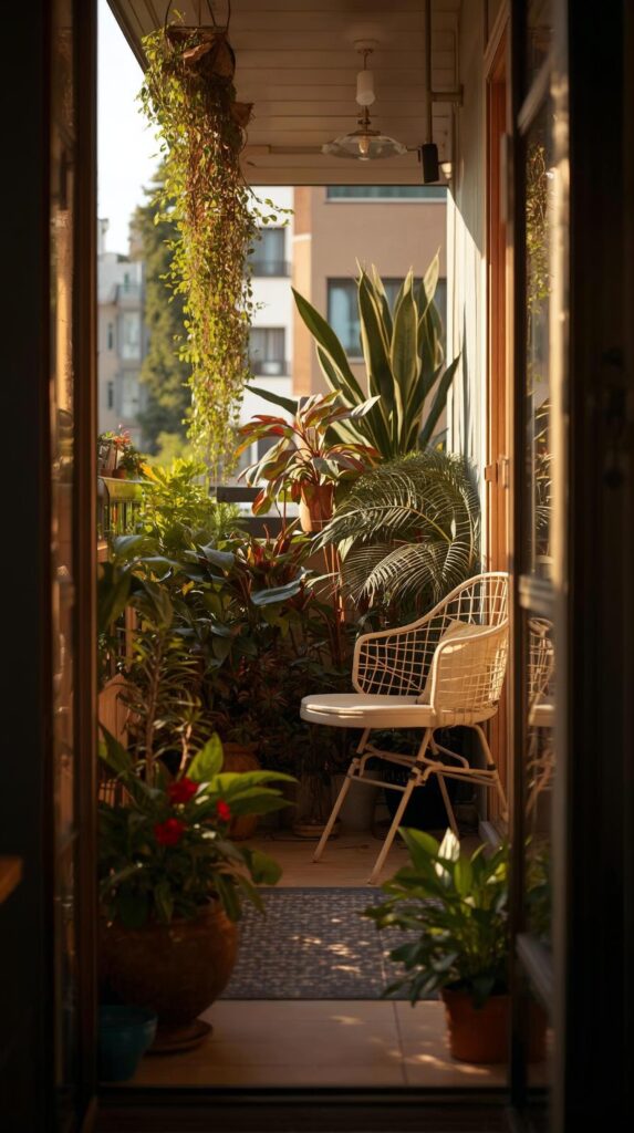 Cozy balcony home garden idea for small apartments