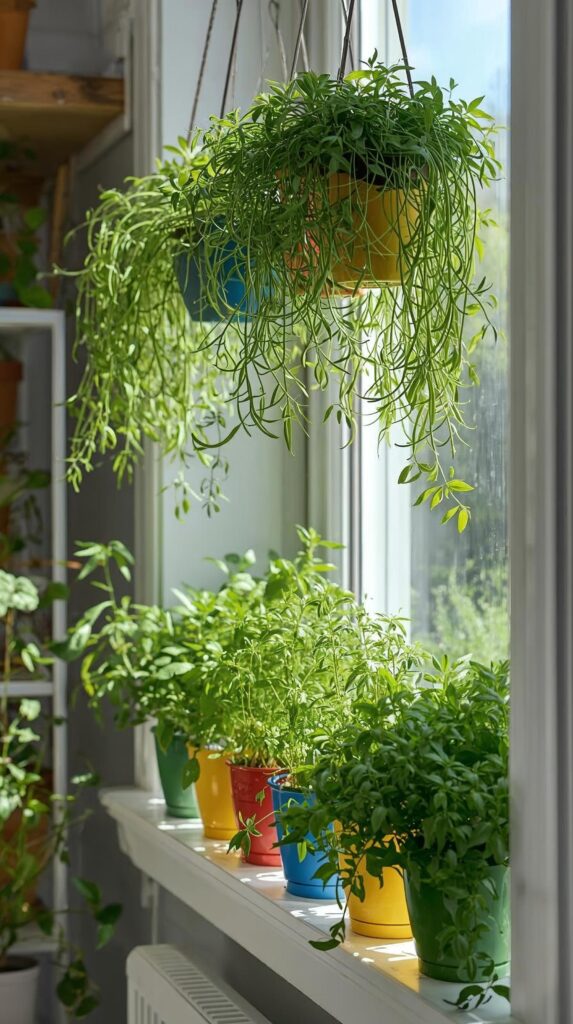 Hanging herb home garden idea for small kitchens