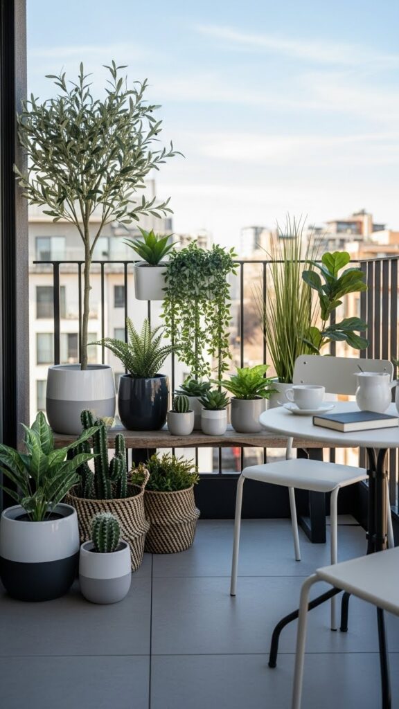 balcony decoration ideas with artificial plants