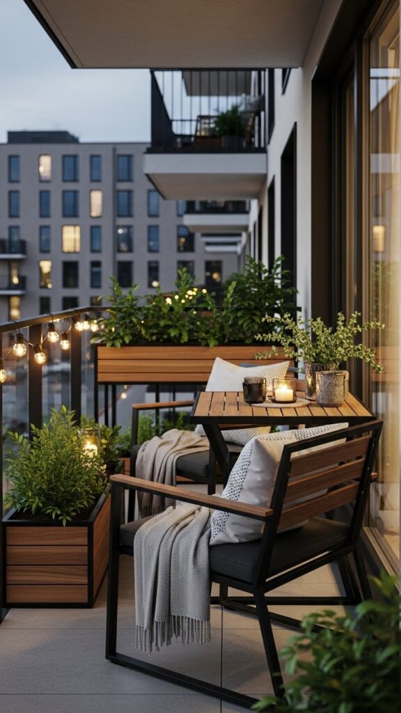 black and wood balcony decoration ideas