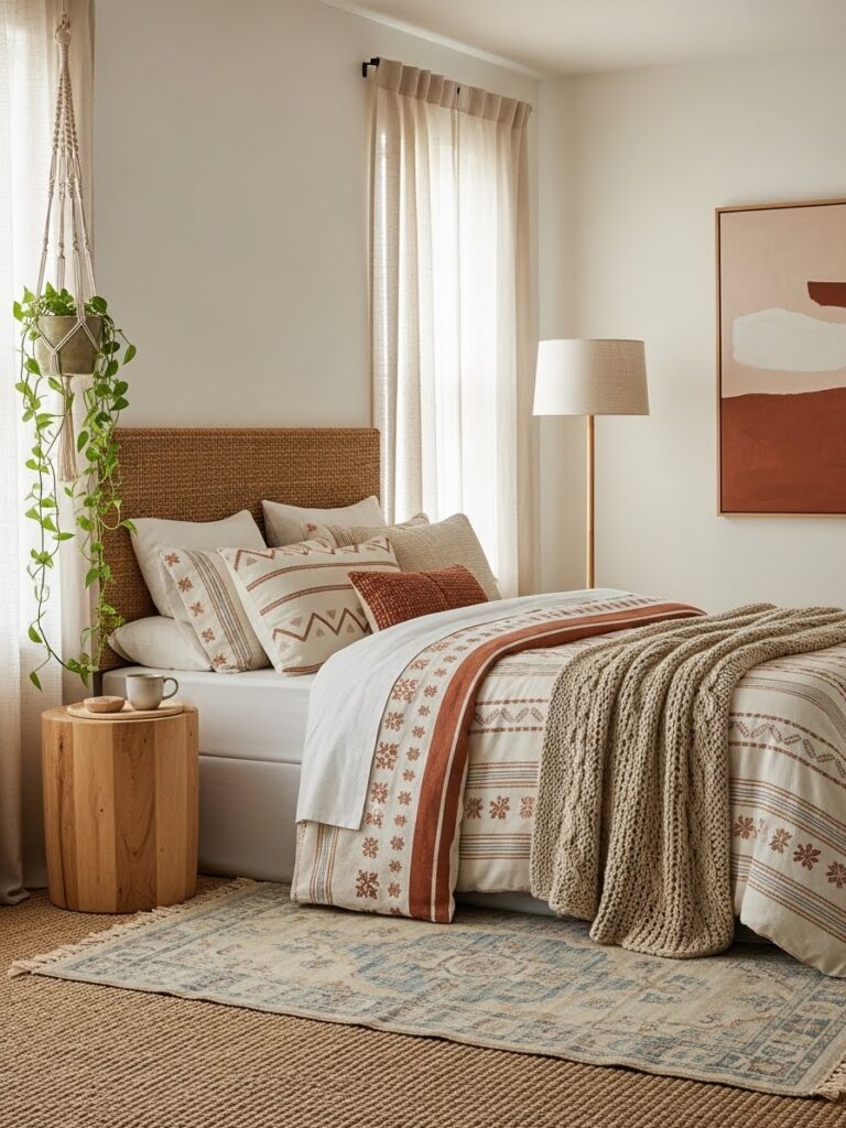 Layered modern boho bedroom