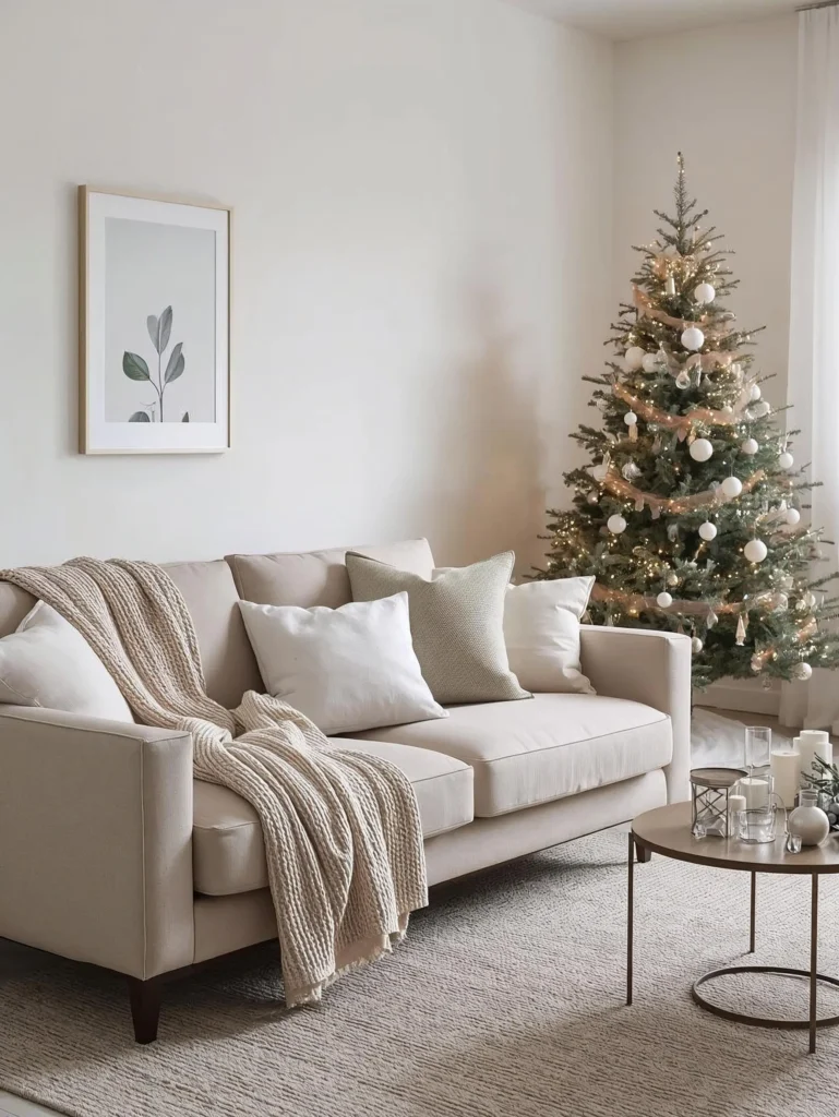 Modern Christmas living room decor with neutral colors