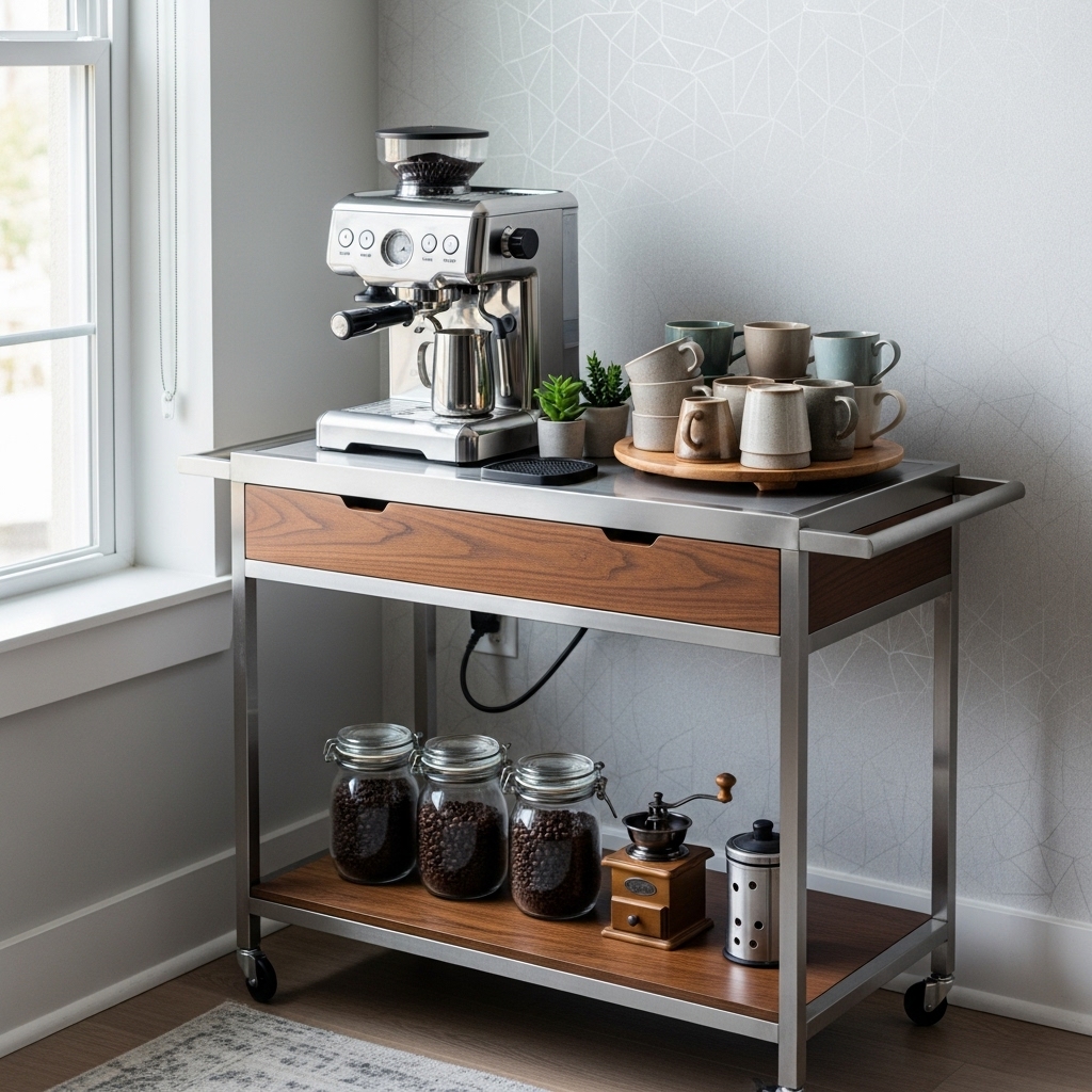 Coffee bar cart idea for small homes and apartments