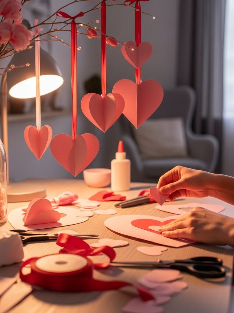 DIY Valentine decor ideas with pink and red handmade accents