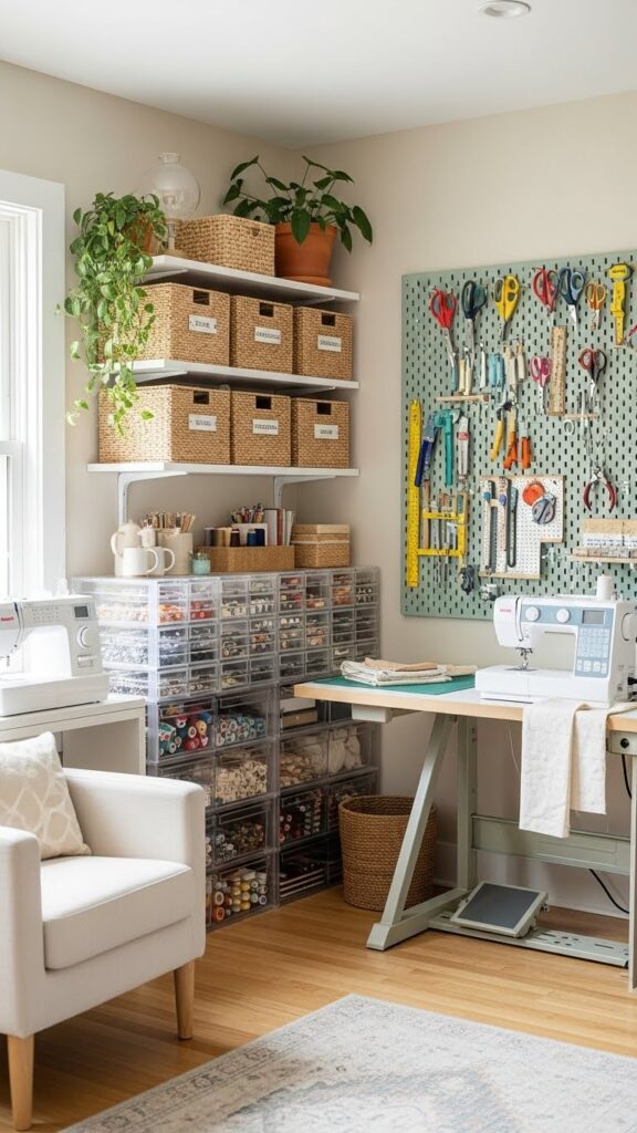 Efficient sewing room design ideas with smart storage and organized tools