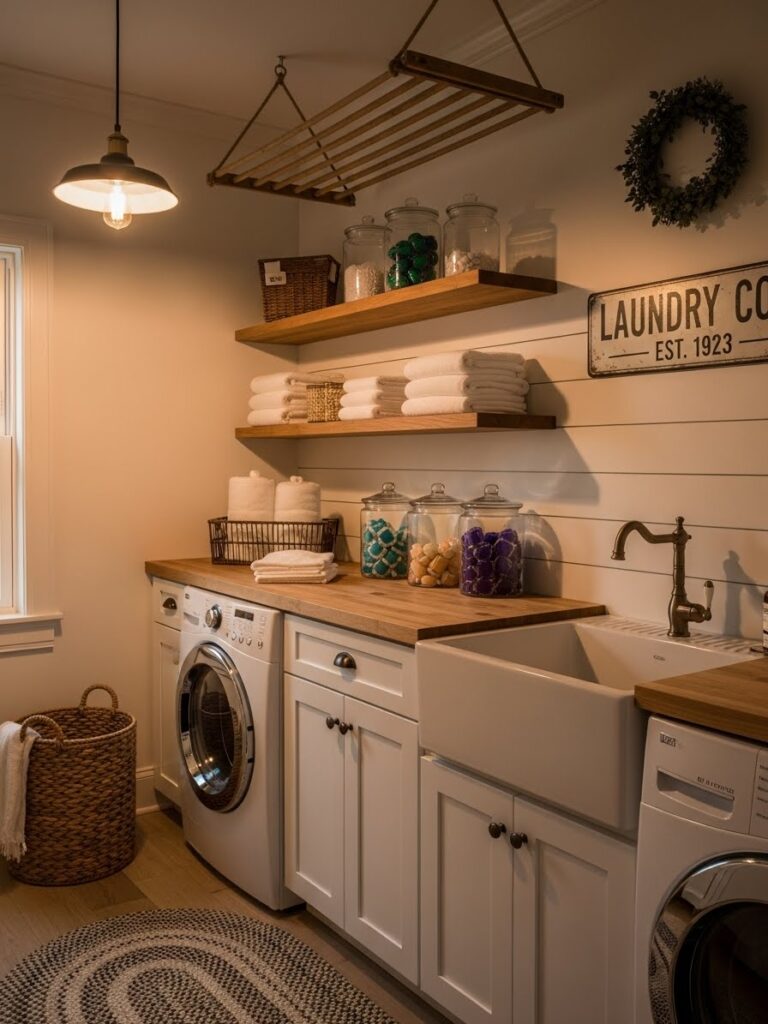 Farmhouse laundry room ideas for cozy homes