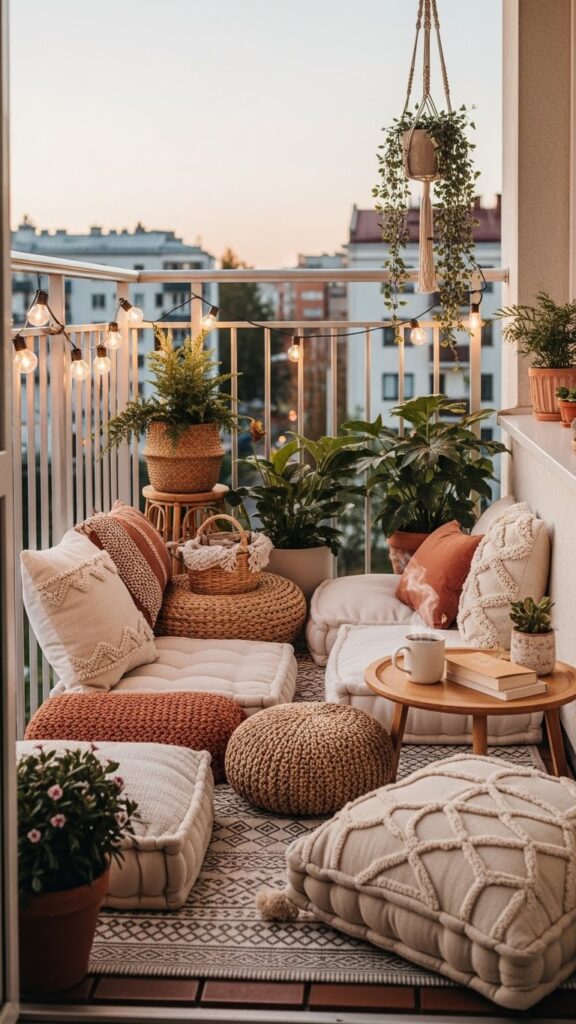 floor seating apartment balcony decoration ideas