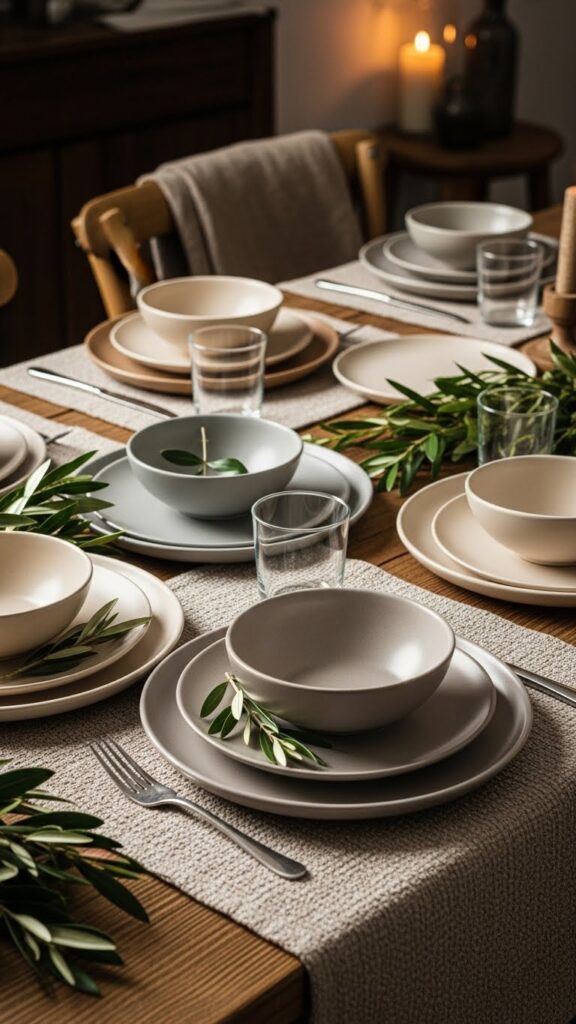 Fun natural table setting with earthy ceramic tableware