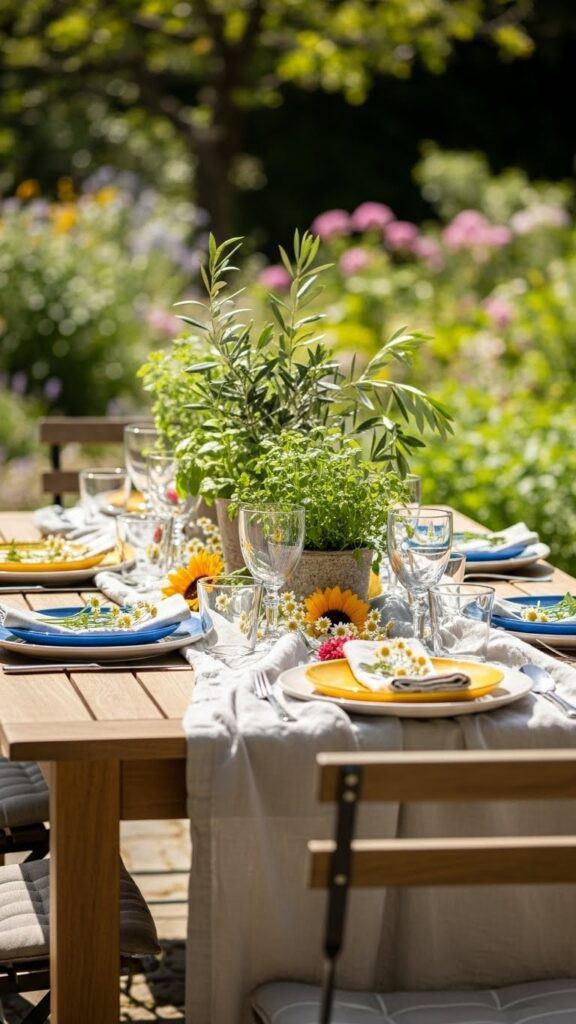 Relaxed outdoor natural table setting for casual gatherings